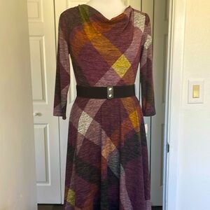 NWT DANNY & NICOLE PLAID DRESS 8 LONG SLEEVE WITH BELT SOFT AND STRETCH ACADEMIA
